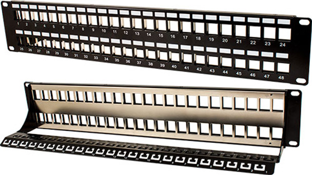 2U 48 PORT SHIELDED BLANK PATCH PANEL WITH SUPPORT BAR