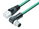 Binder 77-9753-3527-34708-0500 M12-A Connecting cable male angled connector - RJ45 connector, Contacts: 8, shielded, moulded on the cable, IP67, Ethernet CAT5e, TPE, blue green, 4 x 2 x AWG 24, 5 m | American Cable Assemblies