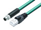 Binder 77-9753-5429-34704-0300 M8-D Connecting cable male cable connector - RJ45 connector, Contacts: 4, shielded, moulded on the cable, IP67, Ethernet CAT5e, TPE, blue green, 2 x 2 x AWG 24, 3 m | American Cable Assemblies