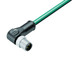 Binder 77-4527-0000-34704-0200 M12-D Male angled connector, Contacts: 4, shielded, moulded on the cable, IP67, Ethernet CAT5e, TPE, blue green, 2 x 2 x AWG 24, 2 m | American Cable Assemblies