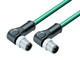 Binder 77-4527-4527-34704-0060 M12-D Connecting cable 2 male angled connector, Contacts: 4, shielded, moulded on the cable, IP67, Ethernet CAT5e, TPE, blue green, 2 x 2 x AWG 24, 0.6 m | American Cable Assemblies