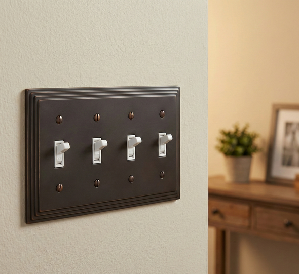 Cosmas 25045-ORB Oil Rubbed Bronze Quad Toggle Switchplate Cover