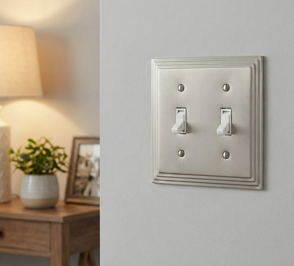 Cosmas 25033-SN Satin Nickel Double Toggle Switchplate Cover