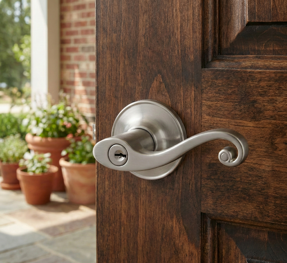 Designers Impressions Livingston Design Satin Nickel Entry Door Lever: 22-5100