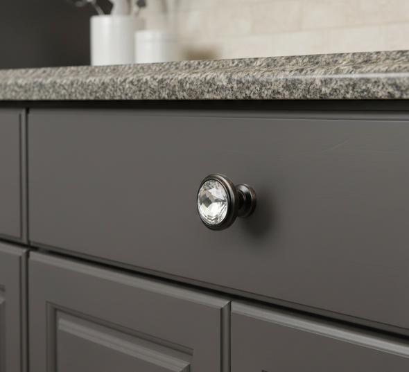 Cosmas 5317ORB-C Oil Rubbed Bronze & Clear Glass Round Cabinet Knob