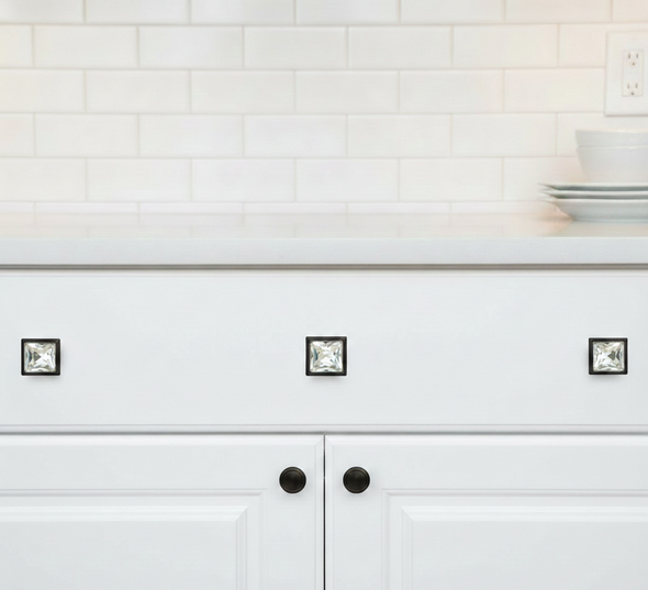 Cosmas 5883ORB-C Oil Rubbed Bronze & Clear Glass Square Cabinet Knob