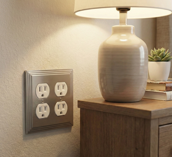 Cosmas 25012-SN Satin Nickel Double Duplex Outlet Wall Plate