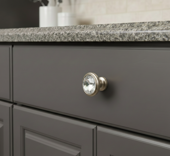 Cosmas 5317SN-C Satin Nickel & Clear Glass Round Cabinet Knob