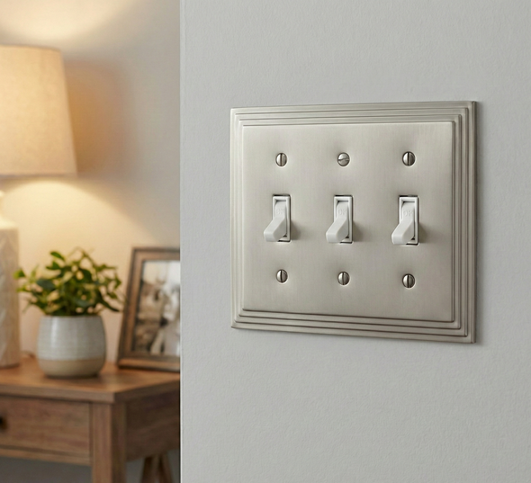 Cosmas 25037-SN Satin Nickel Triple Toggle Switchplate Cover