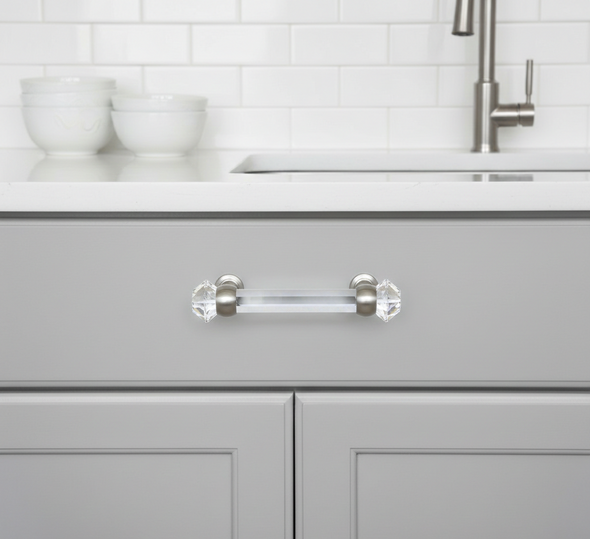 Cosmas 6393SN-C Satin Nickel with Clear Glass Cabinet Pull
