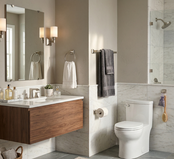 Designers Impressions Eclipse Series 4 Piece Satin Nickel Bathroom Hardware Set: MBA6200-4