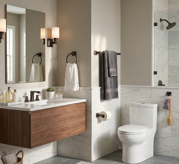 Designers Impressions Eclipse Series 4 Piece Oil Rubbed Bronze Bathroom Hardware Set: MBA8200-4