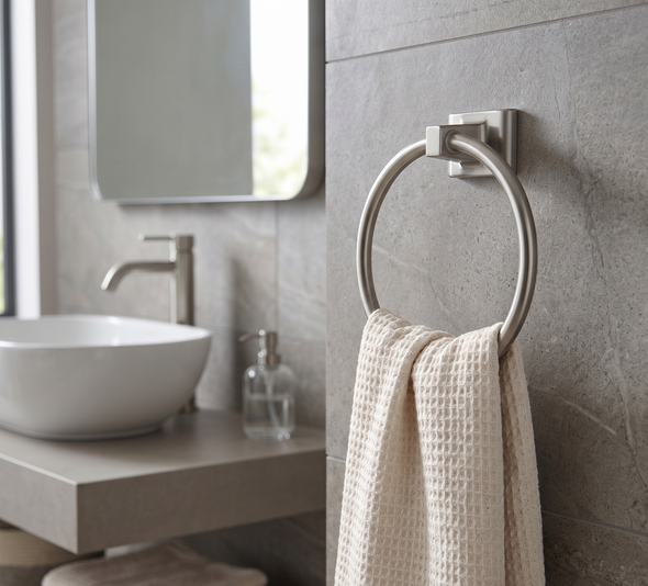 Designers Impressions Eclipse Series Satin Nickel Towel Ring: MBA6224