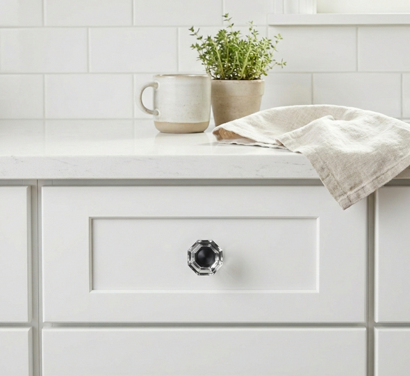 Cosmas 5268FB-C Flat Black & Clear Glass Cabinet Knob