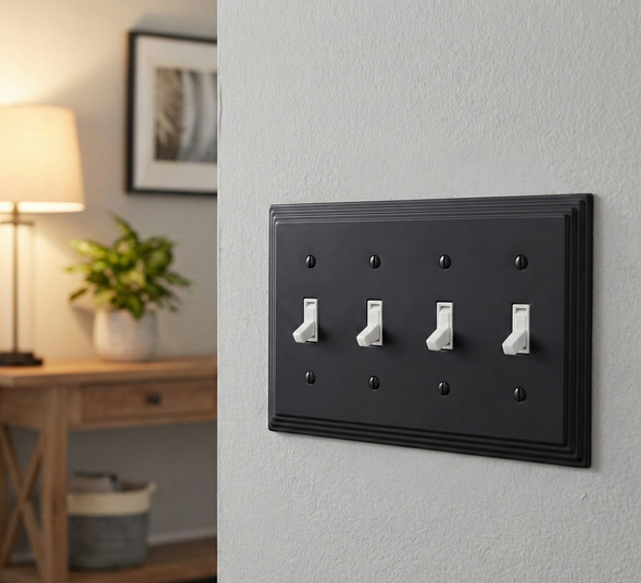 Copy of Cosmas 25045-FB Flat Black Quad Toggle Switchplate Cover