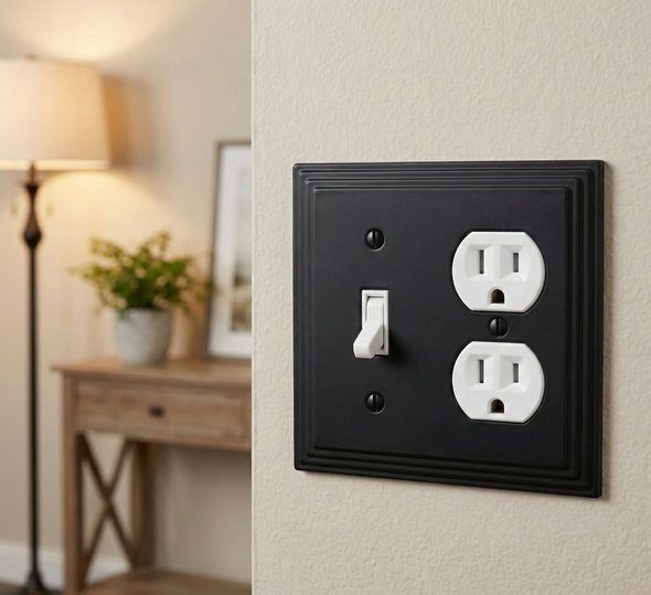 Cosmas 25068-FB Flat Black Single Toggle / Duplex Combo