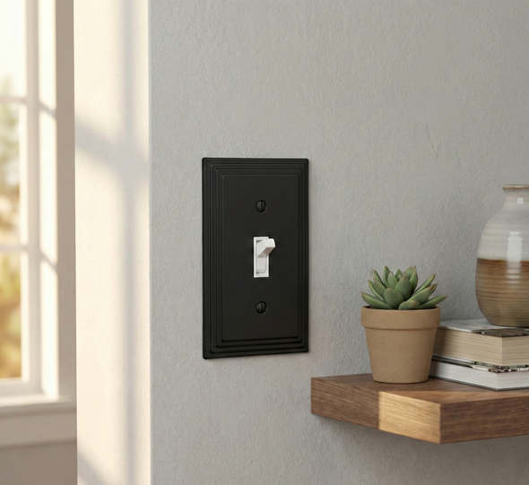 Cosmas 25053-FB Flat Black Single Toggle Switchplate Cover