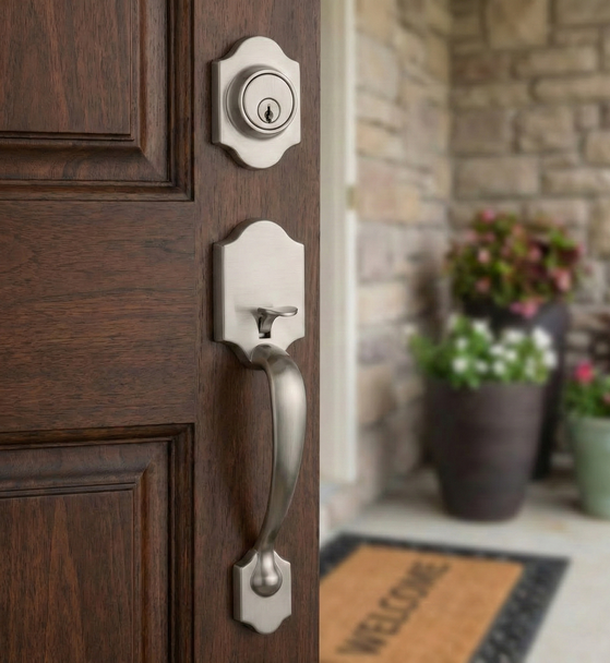 Designers Impressions Valhala Satin Nickel Traditional Handleset with Windsor Interior: 22-9000/7744