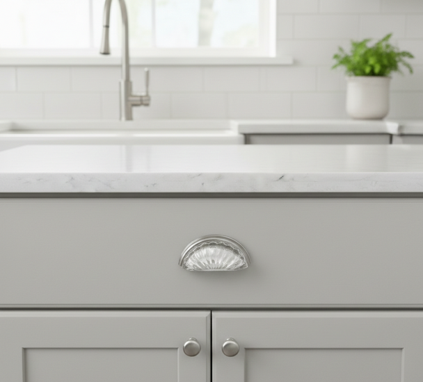 Cosmas 6381SN-C Satin Nickel with Clear Glass Cabinet Cup Pull