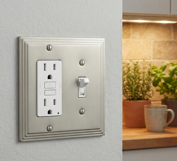 Cosmas 25077-SN Satin Nickel Single Toggle / GFCI Decora Combo
