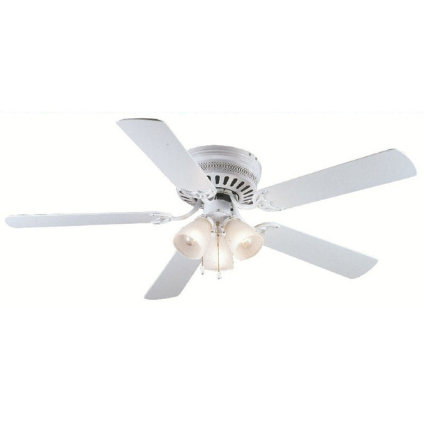 White 52" Hugger Ceiling Fan w/ Light Kit 5877 Discount Home