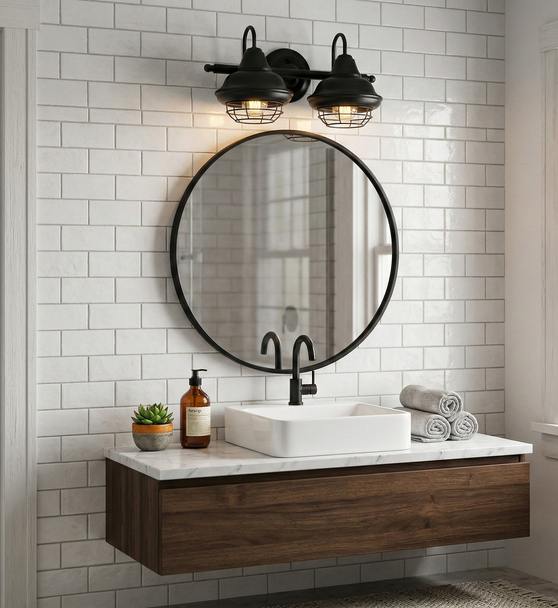 Designers Impressions Charleston Series Matte Black 2 Light Wall Sconce / Bathroom Fixture: 10008