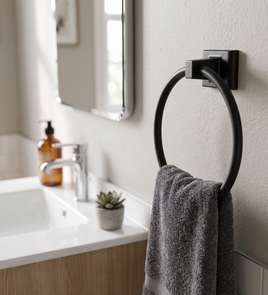 Designers Impressions Eclipse Series Black Towel Ring: MBA2224