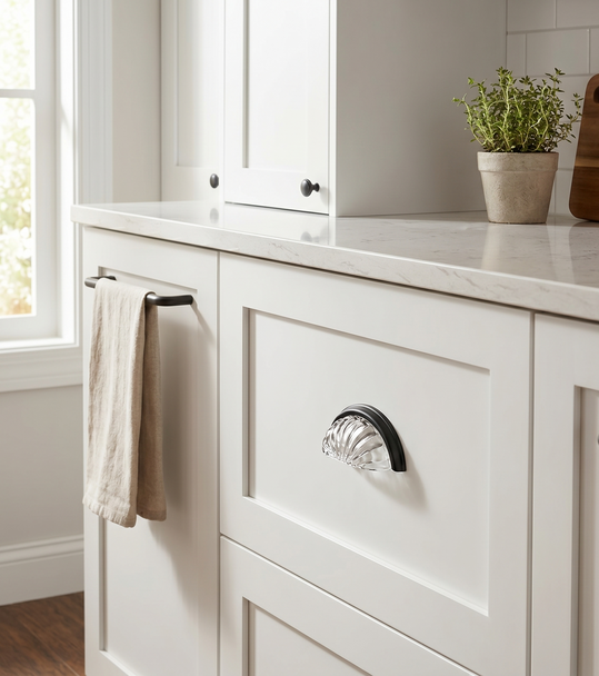 Cosmas 6381FB-C Flat Black with Clear Glass Cabinet Cup Pull