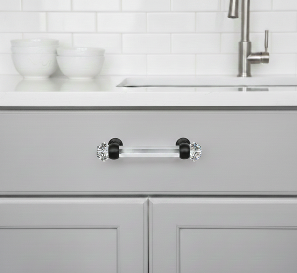 Cosmas 6393FB-C Flat Black with Clear Glass Cabinet Pull