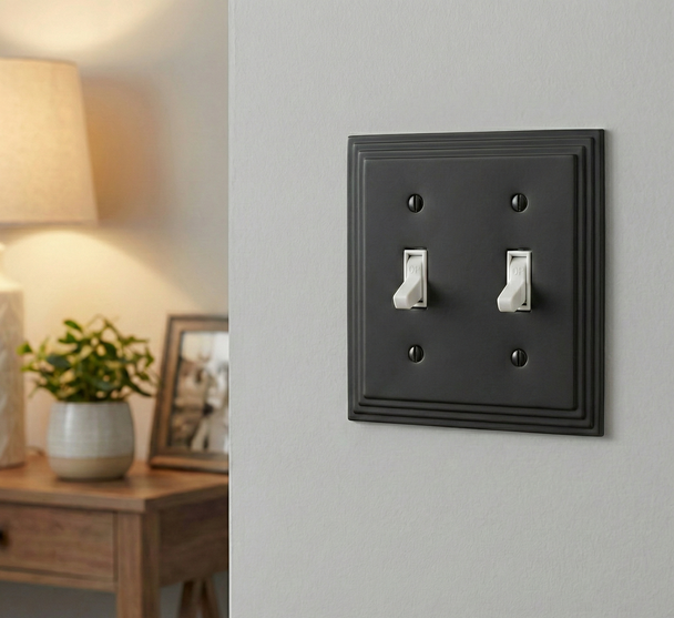 Cosmas 25033-FB Flat Black Double Toggle Switchplate Cover