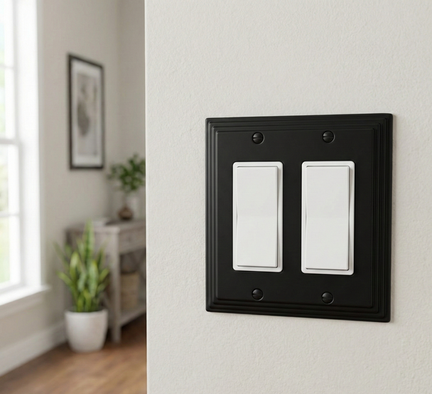 Cosmas 25090-FB Flat Black Double GFCI / Decora Wall Plate