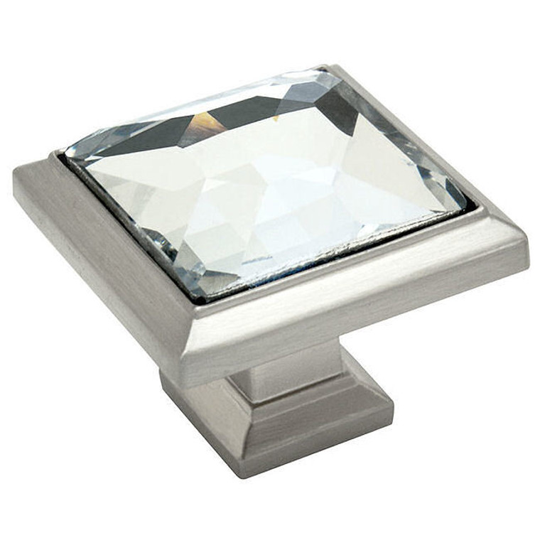 Cosmas 5883SN-C Satin Nickel & Clear Glass Square Cabinet Knob