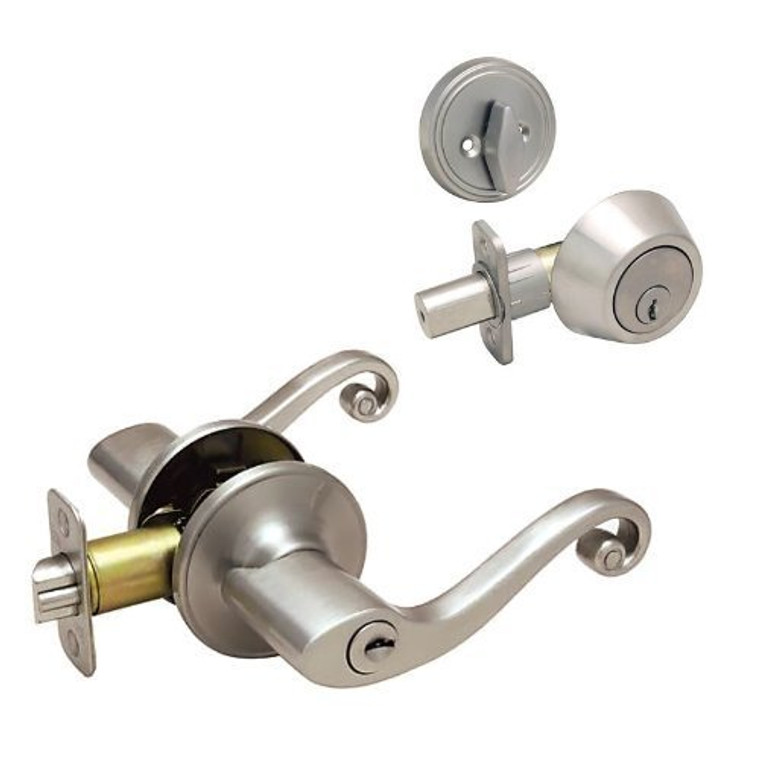 Designers Impressions Livingston Design Satin Nickel Combo Pack - Entry & Deadbolt: 22-5199