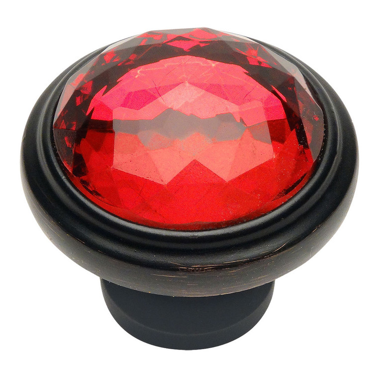 Cosmas 5317ORB-RED Oil Rubbed Bronze & Red Glass Round Cabinet Knob