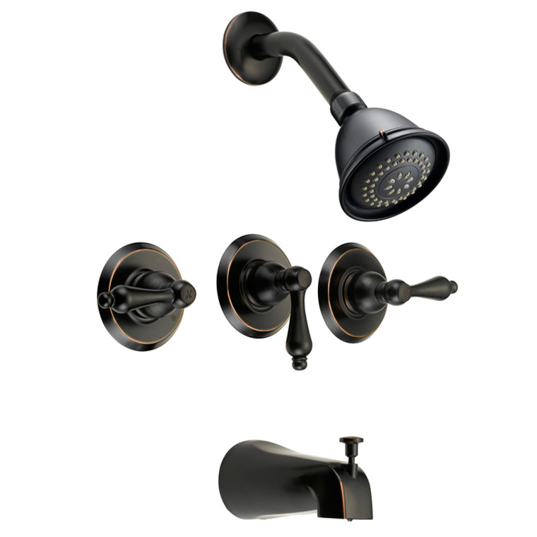 Designers Impressions 654679 Oil Rubbed Bronze Three Handle Tub / Shower Combo Faucet w/ Multi-Setting Shower Head