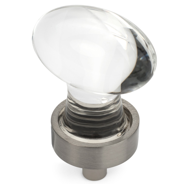 Cosmas 6594SN-C Satin Nickel & Clear Glass Oval Cabinet Knob