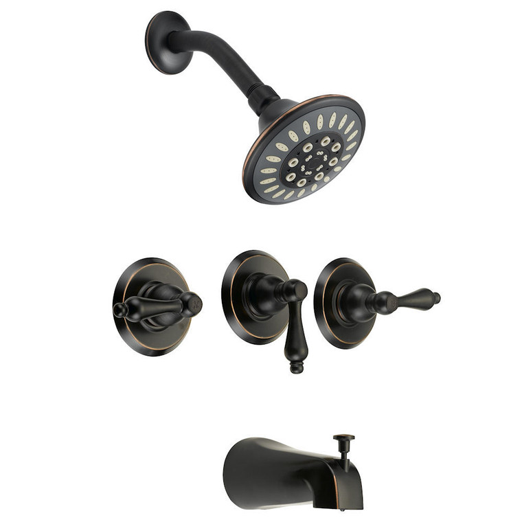 Designers Impressions 651701 Oil Rubbed Bronze Three Handle Tub / Shower Combo Faucet w/ Multi-Setting Shower Head