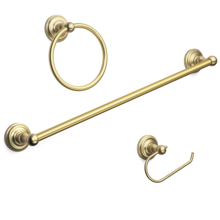 Designers Impressions Royal Series 3 Piece Brushed Brass Bathroom Hardware Set: MBA7700-3