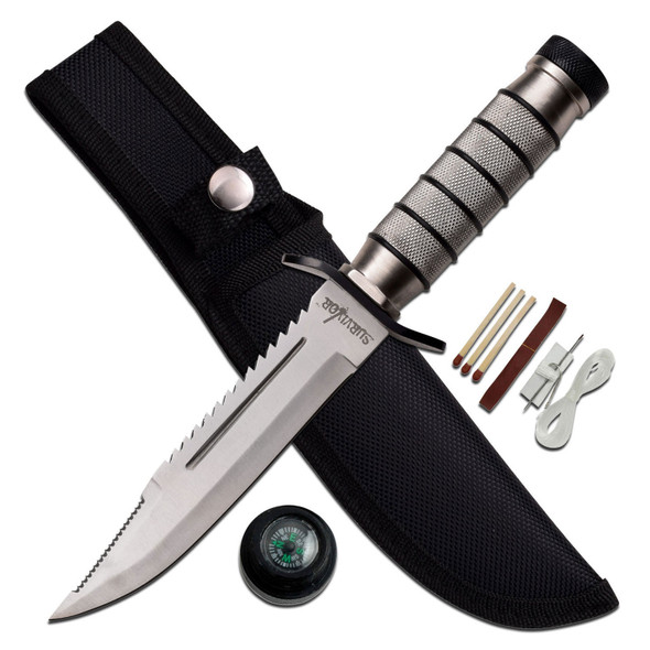 Survivor Fixed Blade Knife w/ Compass and Survival Kit
