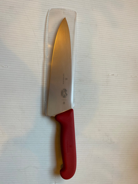 8" Straight Chef's Knife W/ Red Handle MAP Pricing $ 62.00 (1-5 $39.00 EA / 6+ $37.25)