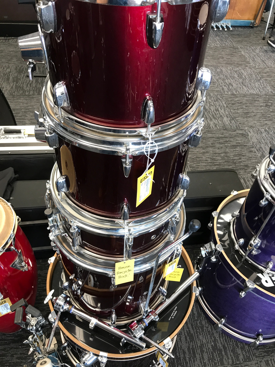 Used Yamaha RYDEEN 5 PC Drum Shells and Hardware Red