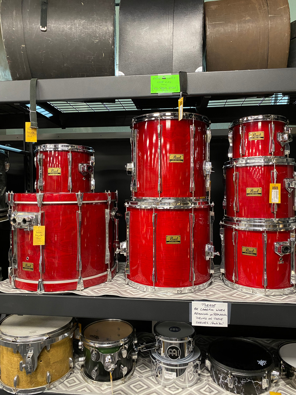 Used Pearl 1986 7PC BLX SEQUOIA RED W/ CASES Vintage Drum Shells