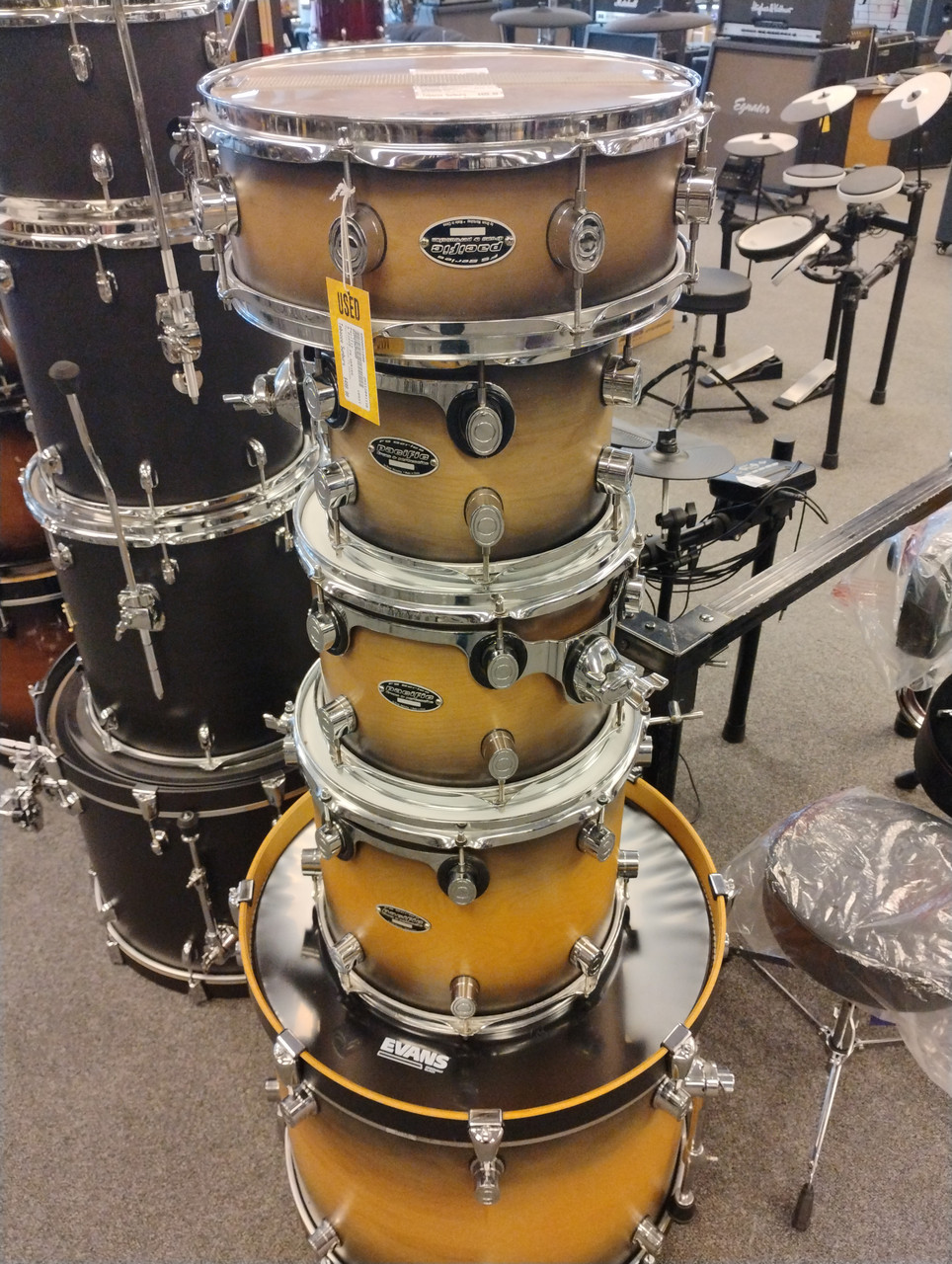pdp tobacco burst Used Pacific 5 PIECE FS SERIES Drum Shell Kit Tobacco Sunburst 22