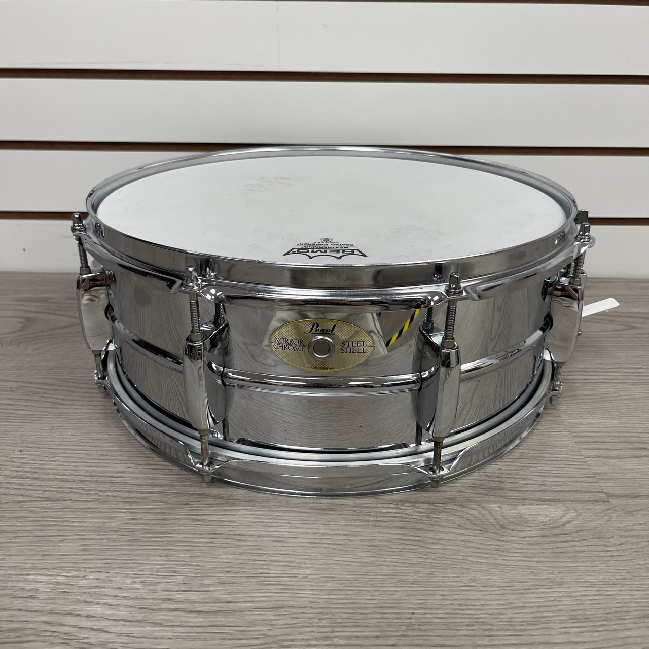 Used Pearl 14X5.5IN MIRROR CHROME STEEL SHELL SNARE Metal Snare