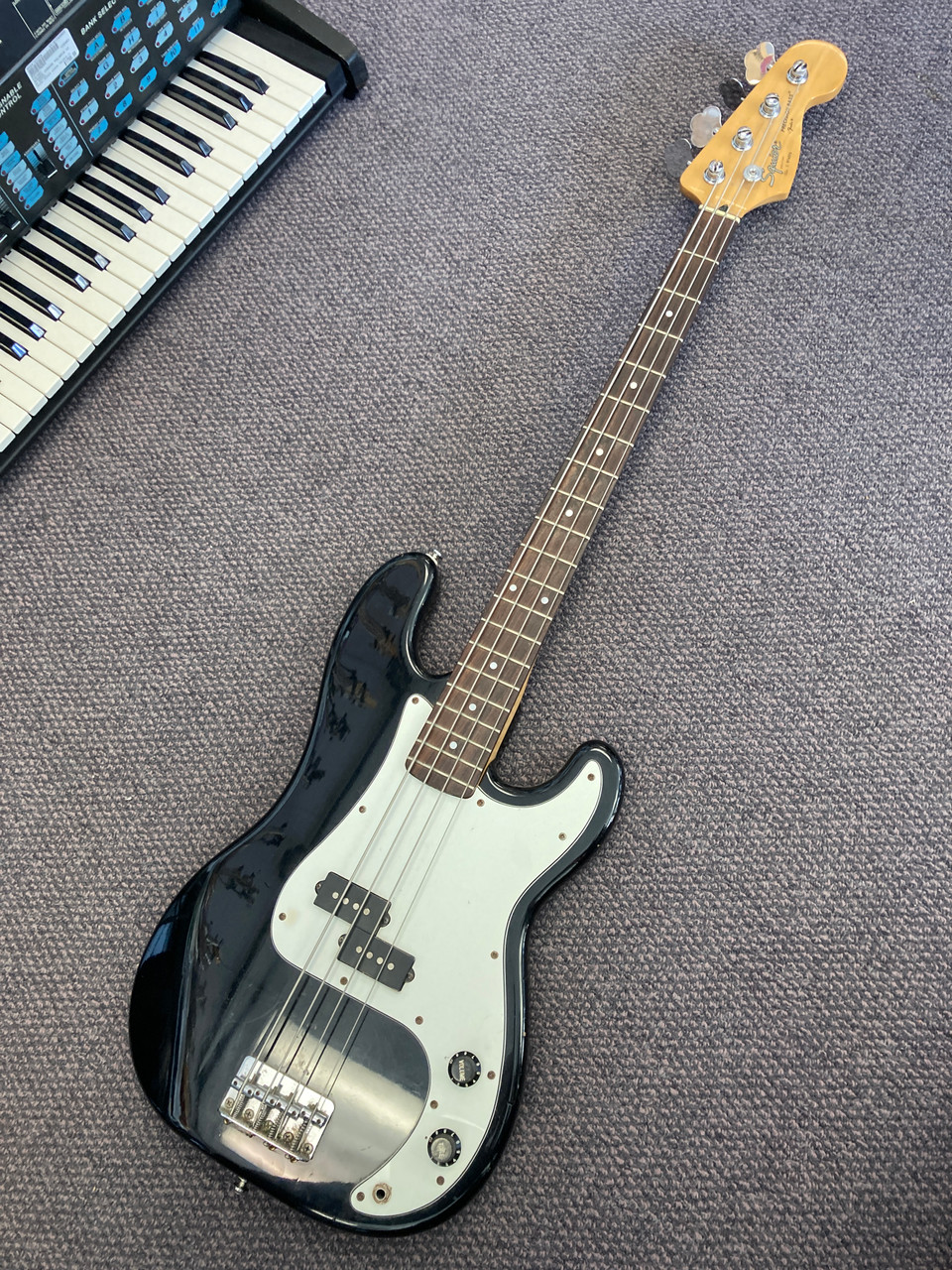 Used Squier PRECISION BASS MIK P Type Bass Guitar Black 4-String