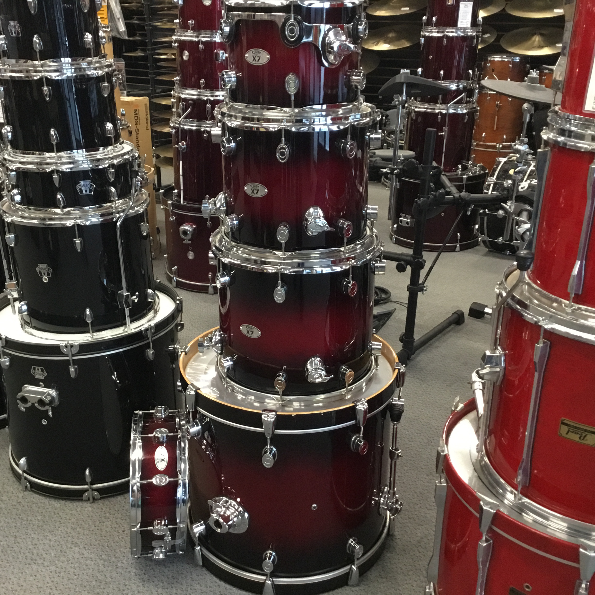Used PDP X7 MAPLE 5 PIECE 12 14 16 22 14 Drum Shell Kit Red