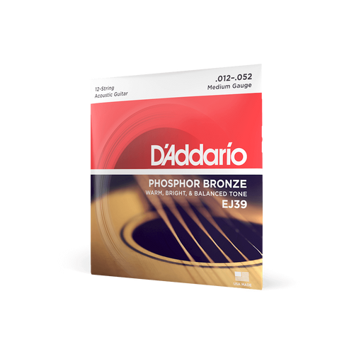 Vist Large View of Product Image Which is New D'Addario EJ39 12-52 Medium 12-String, Phosphor Bronze Acoustic Guitar Strings