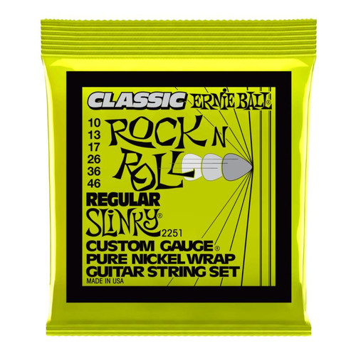 Vist Large View of Product Image Which is New Ernie Ball Regular Slinky Classic Rock n Roll Pure Nickel Wrap Electric Guitar Strings 10-46 Gauge