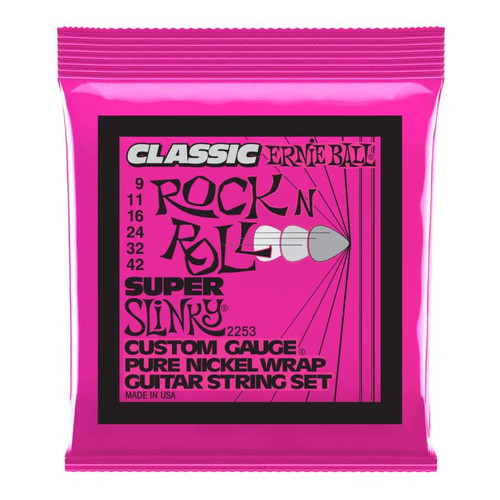 Vist Large View of Product Image Which is New Ernie Ball Super Slinky Classic Rock n Roll Pure Nickel Wrap Electric Guitar Strings 9-42 Gauge