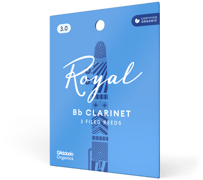 Vist Large View of Product Image Which is New Rico Royal Organic Bb Clarinet Reeds Strength 3.0, Individually-Sealed, 3-Pack